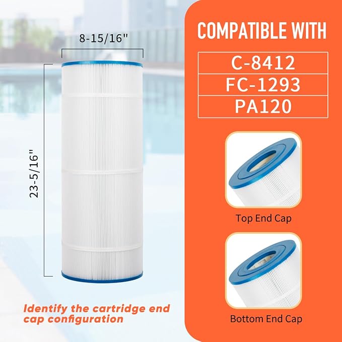 ZOTEE PA120 Swimming Pool Filter Replaces CX1200RE,C1200, C-8412,Darlly 81202,Filbur FC-1293,Waterway Clearwater II,Pro Clean 125,817-0125N,Aladdin 22002,120 Sq.Ft Pool Filter Cartridge,1 Pack
