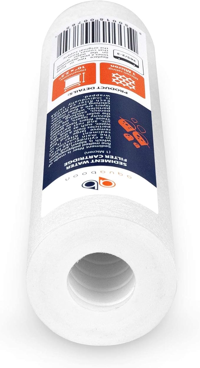 Aquaboon 1 Micron Whole House Sediment Filter 10 x 2.5 for RO & Well Water Filters Replacement Cartridges Compatible with AP110, WHKF-GD05, 50 Pack