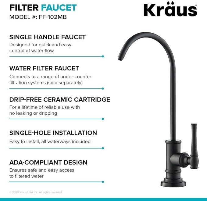 KRAUS Allyn 100% Lead-Free Kitchen Water Filter Faucet in Matte Black, FF-102MB