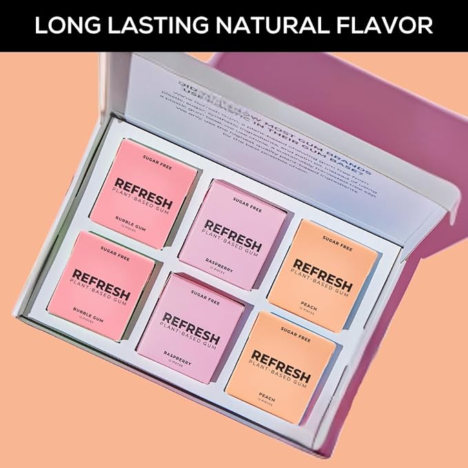 Refresh Gum, Xylitol, Natural, Sugar Free, Aspartame Free, Plastic Free, Natural Flavors & Organic Ingredients, Non GMO, Gluten Free, Vegan, 12 Count (Pack of 6), Fruit Variety Pack