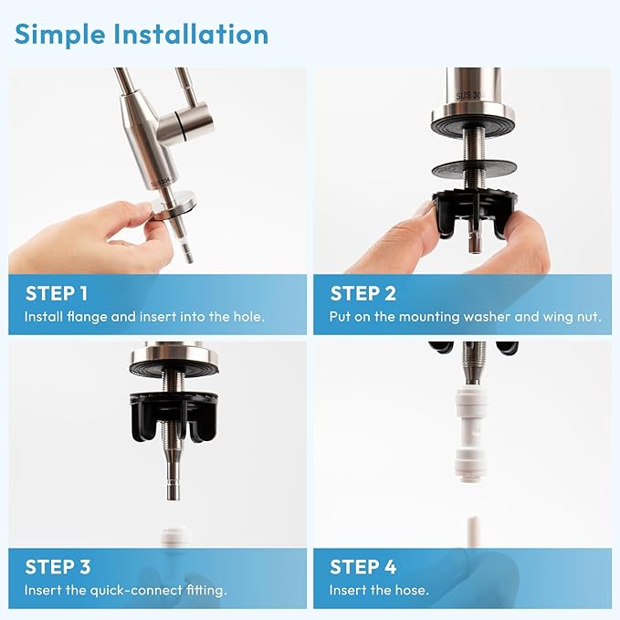 Drinking Water Faucet, Filtered Water Reverse Osmosis RO Faucet for Kitchen Sink, Non-Air Gap, Lead-Free, 304 Stainless Steel, Brushed Nickel (WF1)