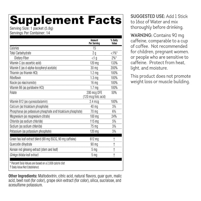 FAST BOOST Energy & Hydration Drink Mix - Berry | Sugar Free Electrolyte Powder Packets with Antioxidants, Green Tea Extract, B Vitamins, Vitamin C & E | 14 Stick Packs