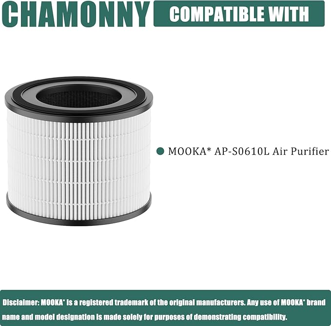 AP-S0610L Filter Replacement, Compatible with MOO-KA AP-S0610L Air Purifier, 3-in-1 H13 True HEPA Filter and Activated Carbon Filter (4Pack)