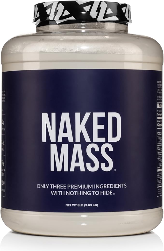 NAKED Mass - Natural Weight Gainer Protein Powder - 8 LB Bulk, GMO Free, Gluten Free & Soy Free. No Artificial Ingredients - 1,250 Calories per Serving