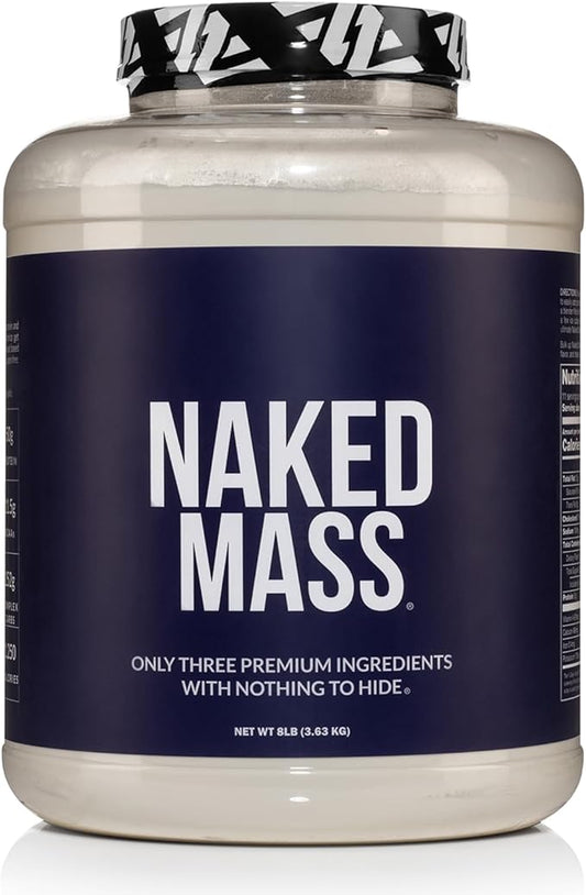 NAKED Mass - Natural Weight Gainer Protein Powder - 8 LB Bulk, GMO Free, Gluten Free & Soy Free. No Artificial Ingredients - 1,250 Calories per Serving