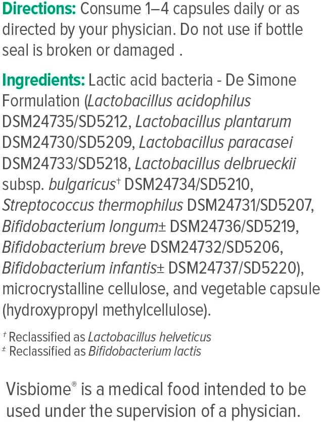 Visbiome® GI Care - High Potency Probiotic - 112.5 Billion CFU Live Probiotics, Original De Simone Formulation, Made in USA, 240 Capsules.