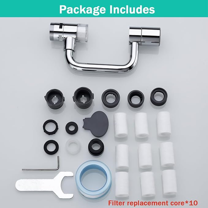 Water Filter for Sink- Faucet Extender-Rotatable Faucet Aerator-10pcs Cartridges,1080° Swivel Faucet Extender for Kitchen & Bathroom Sink,360° Rotating 2-Mode Swivel Aerator, Chrome