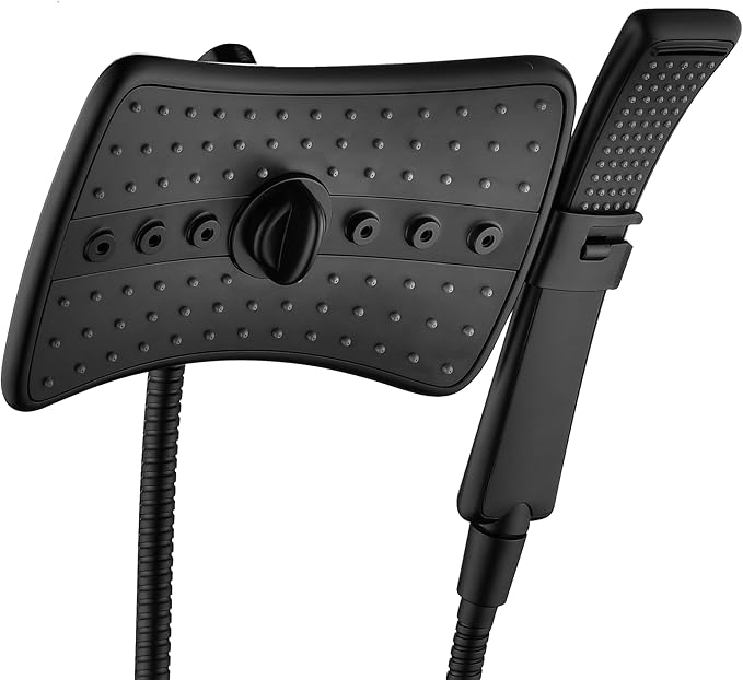 BRIGHT SHOWERS High Pressure Dual Shower Head Combo with Rainfall & Handheld, 4 Spray Settings, Tool-Free Installation, 60" Stainless Steel Hose, Matte Black