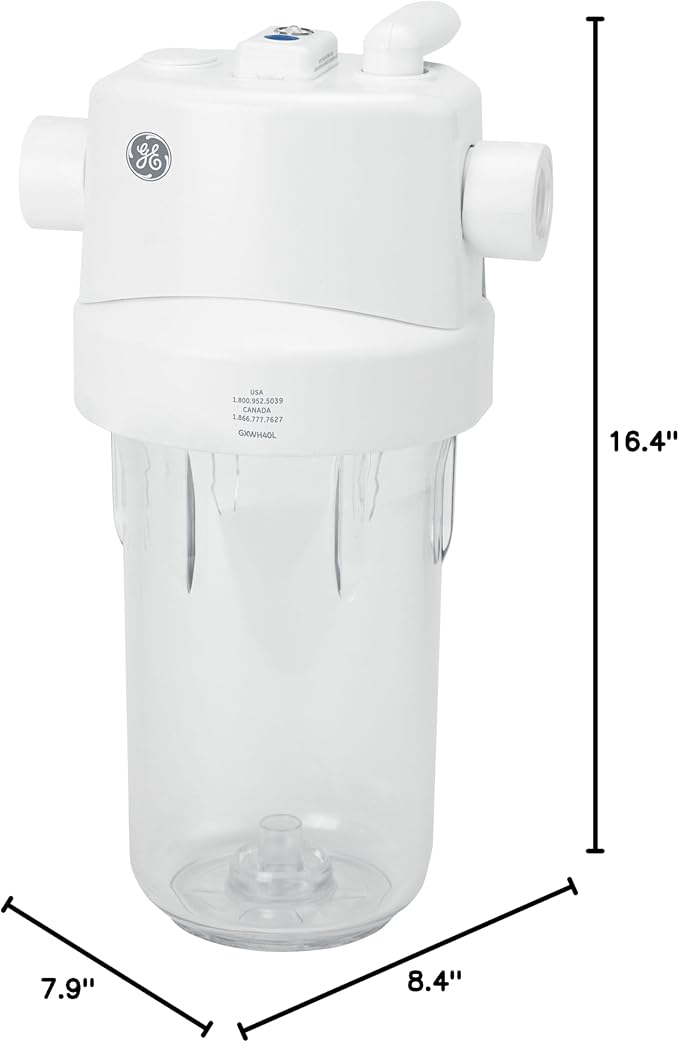 GE Whole House Water Filtration System, Reduces Sediment, Rust & More, Install Kit & Accessories Included, Filter Not Included, Replace Filters (FXHTC, FXHSC) Every 3 Months, GXWH40L