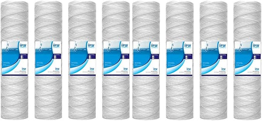 IPW Industries Inc- String Wound Sediment Water Filter Cartridges Compatible with WHKF-WHSW Models – Remove Bad Taste & Odor – Whole House Replacement Water Filter Cartridge 5 Micron- 8 Pack