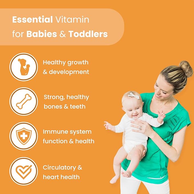 Organic Vitamin D Drops for Babies, Infants & Toddlers | Plant-Based, 400 IU Baby Vitamin D3 Liquid Supplement | Supports Healthy Growth, Bones, Heart & Immune Health for Newborns (2-Pack)