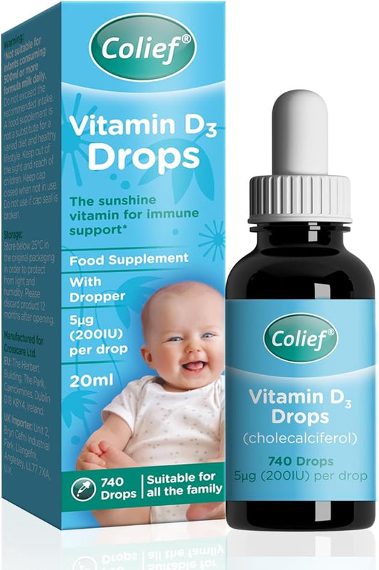 Colief Vitamin D 3 Drops | The Infant's Sunshine Vitamin for Immune Support | Liquid VIT D3 Supplement for Babies from Birth | Suitable for All The Family | 370 Servings | 0.67 Fl Oz