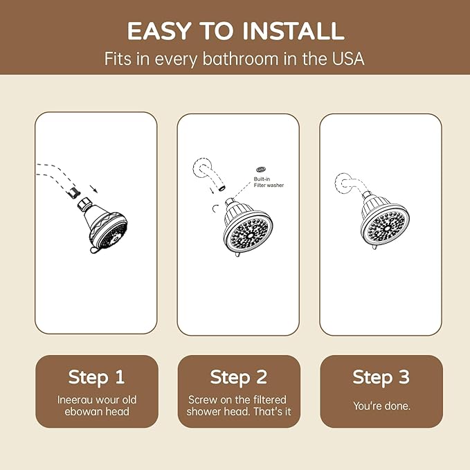 High Pressure Filtered Shower Head - Shower Head with Filter | Shower Filter Head Reduce Impurities for Healthier Scalp, Reduce Hair Shedding,Soothe Dry Skin-Nickel