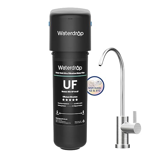 Waterdrop 10UB-UF 0.01 μm Ultra Filtration Under Sink Water Filter System for Baçtёria Reduction, Reduces Lead, Chlorine, Bad Taste & Odor, 8K Gallons, with Dedicated Faucet, USA Tech