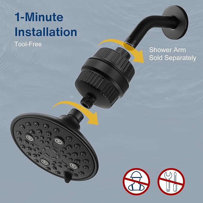 Cobbe 6-Setting High Pressure Filtered Shower Head Combo, Detachable Rain Shower Head with 20 Stage Shower Head Filter for Hard Water - Remove Chlorine and Harmful Substances, Black