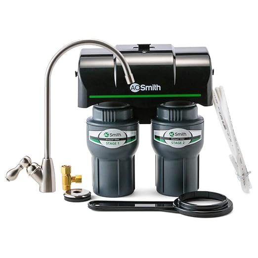 AO Smith Under Sink Water Filter System - Reduces PFAS, Lead, & Chlorine in Drinking Water - Under Counter Claryum Filtration for Kitchen - 2-Stage - AO-US-200
