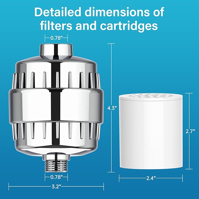 20 Stage Shower Filter With 2 Cartridges, Shower Head Filter for Hard Water, Remove 99% Chlorine, Fluoride, Heavy Metals, High Output Shower Water Filter Improves Your Skin, Hair and Nails