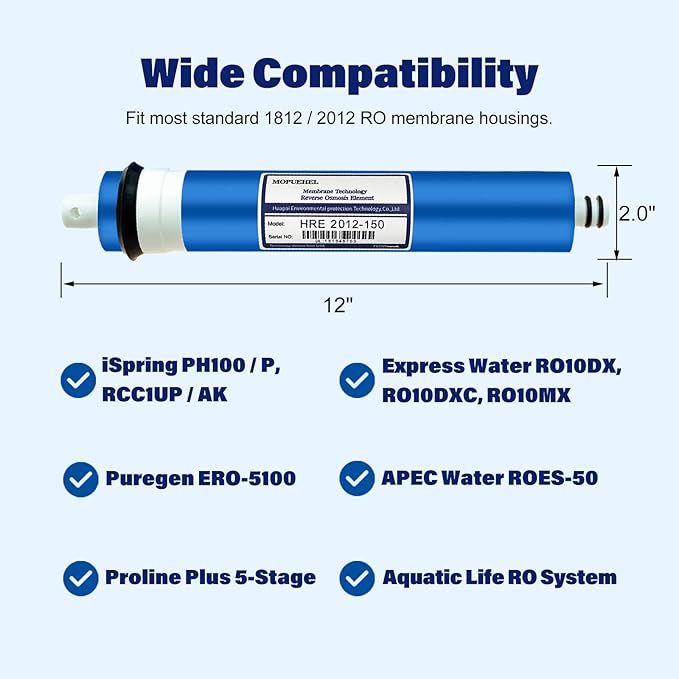 150 GPD RO Membrane, Reverse Osmosis Filter, RO Buddie Replacement, RODI Cartridges for Water System (2 Pack)