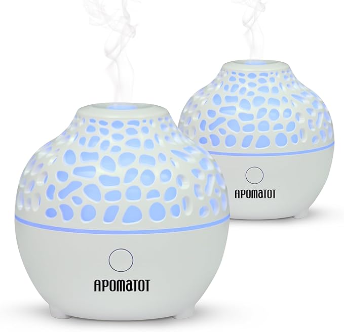2 Pack Essential Oil Diffuser,Mini Portable Aromatherapy Diffusers,60ml Cool Mist Humidifier with USB 7 LED Light Color,Waterless Auto Shut-Off for Gift Home Office Room