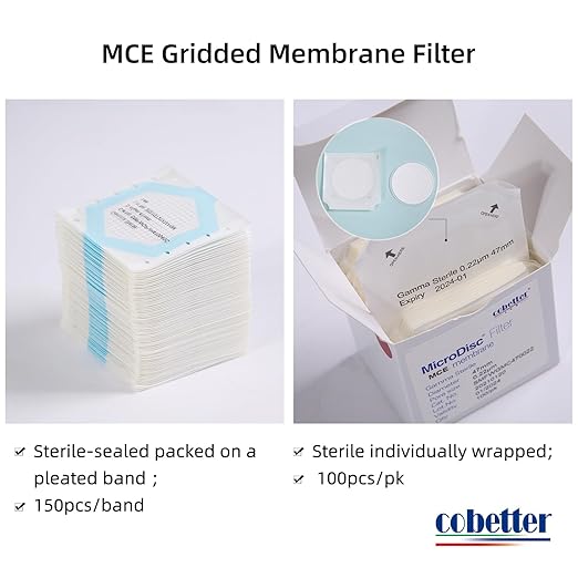 100Pack MCE Gridded Membrane Filter 47mm 0.45μm Mixed Cellulose Esters Membrane Filters Individual Pack Hydrophilic Filter Paper