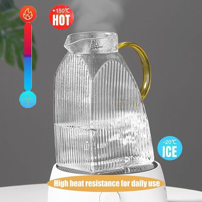 Glass Pitcher with Stainless Steel Gold Lid - 1.8L Ideal Fridge Door Water Pitcher for Hot or Cold Beverage, Iced Tea, Juice, Milk, Coffee, Lemonade