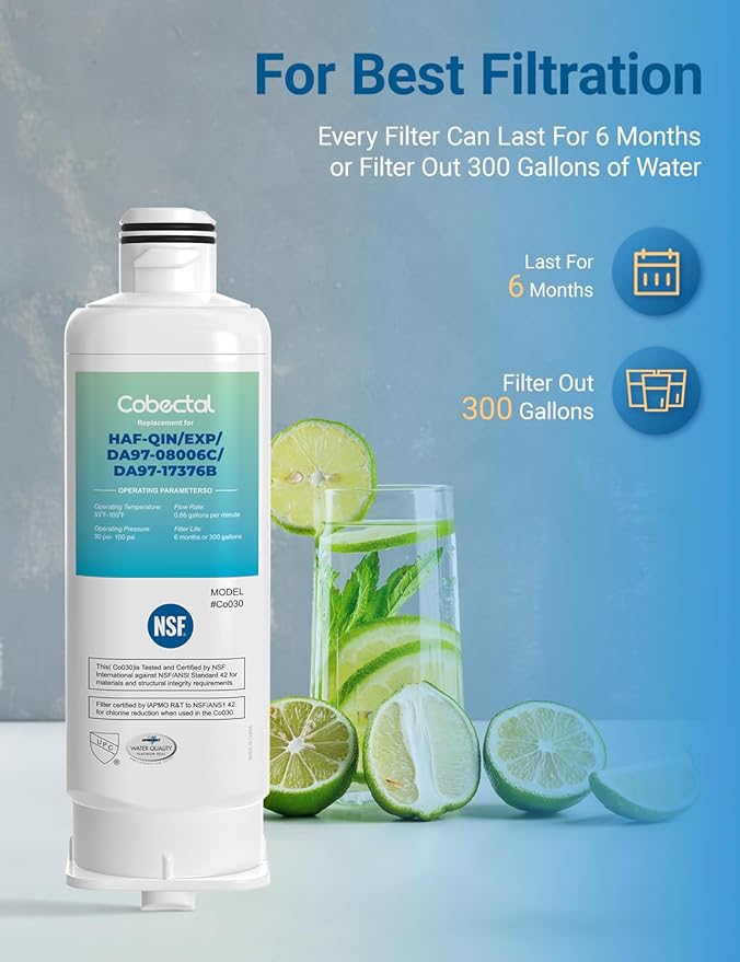 HAF-QIN/EXP Water Filter Replacement for samsung Haf-qin DA97-17376B RS27T5200SR RS22T5201SR RF27T5241SR RF23M8070SG DA97-08006C Rf28T5001SR RF27T5201SR RF27T5201SG Water Filter,4pack,by Cobectal