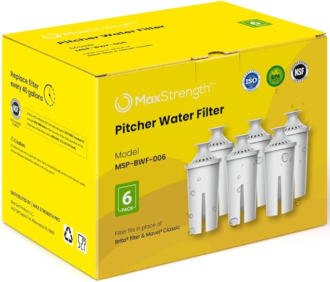 Water Filter Replacement for Brita® Pitchers & Dispensers, Classic OB03, Mavea® 107007, 35557 & More, NSF Certified Water Pitcher Filter, 1 Year Supply, Fits Brita & Mavea, 6 Count