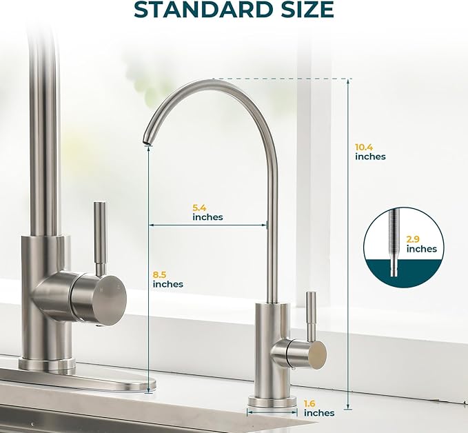 Drinking Water Faucets for Kitchen Sink, Stainless Steel Water Filter Faucet for Reverse Osmosis or Water Filtration System, RO Bar Sink Faucet, Brushed Nickel