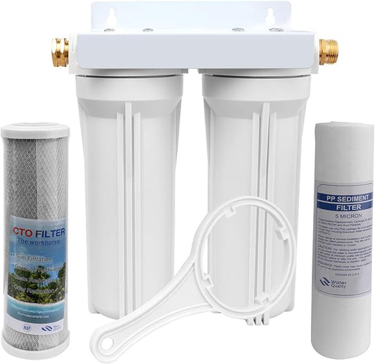 External RV Dual Water Filter System for RVs Boats Motor Homes Marines,Included Two Fliters and Mounting Bracket