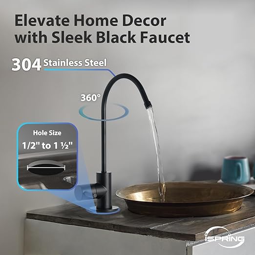 iSpring RCC7P-AK-BLK, 6-Stage Alkaline Reverse Osmosis System with Booster Pump, RO Water Filtration System, Sleek Black RO Faucet, TDS PFAS Removal, Patented Top-Mounted Faucet for Easy Installation