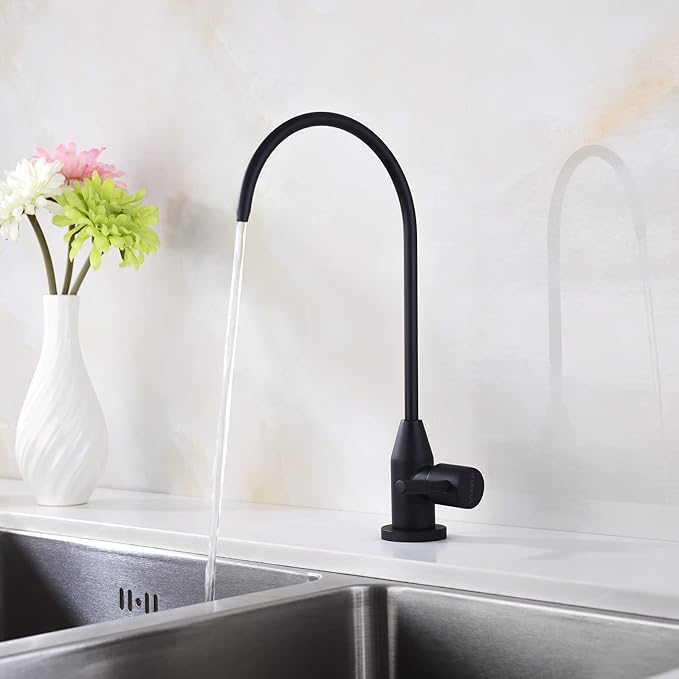 Drinking Water Faucet, Black RO Faucet Modern for Under Sink Water Filter System Non-Air Gap 360-degree Swivel Spout