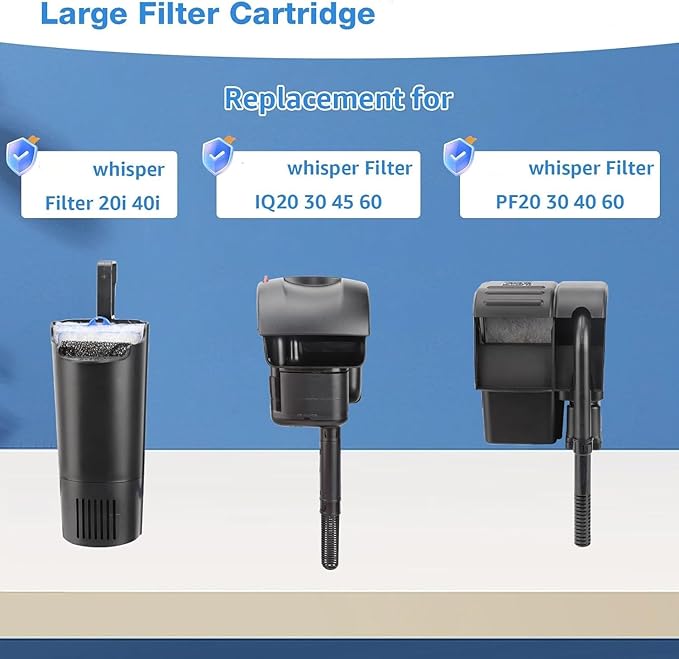 12-Pack Large Aquarium Filter Cartridges Compatible with Whisper Bio-Bag Power Filters - Assembled