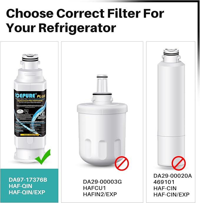 ICEPURE PLUS NSF53 DA97-17376B Replacement for HAF-QIN/EXP, HAF-QIN, DA97-08006C, RF23M8070SG, RF23M8070SR, RF23M8090SG, RF23M8090SR, AQF-DA97-17376B Refrigerator Water Filter, 3PACK