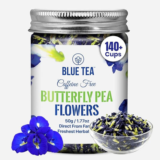 BLUE TEA - Butterfly Pea Flower Herbal Tea (1.76 Oz) | DETOX TEA | Iced Teas, Coolers, Cocktails | Caffeine Free - Gluten Free - Non-GMO | Pet Jar Pack