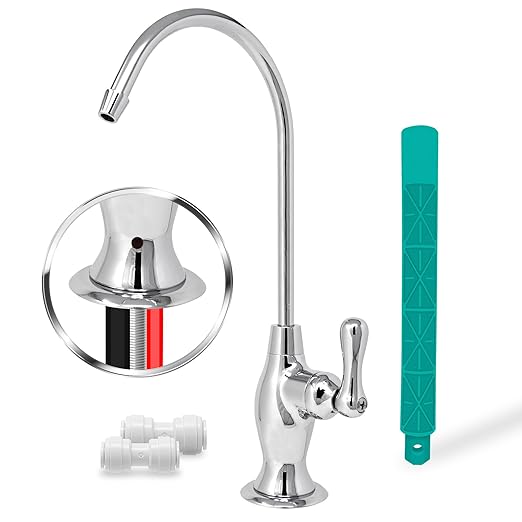 Airgap RO Faucet Reverse Osmosis Drinking Water Filtration System Water Dispenser Spout (Chrome) with Pre-Inserted Tubing and Faucet Wrench. Vase Style. NSF Certified.