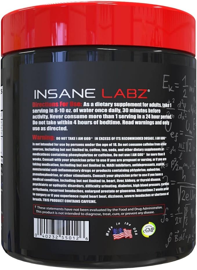 Insane Labz I am God Pre Workout, High Stim Pre Workout Powder Loaded with Creatine and DMAE Bitartrate Fueled by AMPiberry, Energy Focus Endurance Muscle Growth,25 Srvgs, Apple