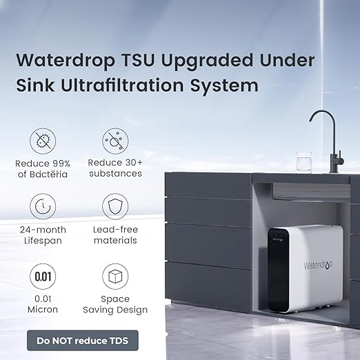Waterdrop TSU 0.01μm Ultra-Filtration Under Sink Water Filter System, 3-Stage Tankless Undersink Water Filtration with Faucet, Smart Panel, Does not Lower TDS (𝙉𝙊𝙏 𝙍𝙊), Drilling Required