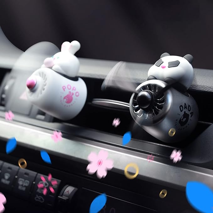 2 Pieces Car Air Fresheners, Cute Bear Pilot Car Diffuser, Propeller Air Outlet Vent Fresheners, Suitable for Automotive Interior Decoration (Chubby)