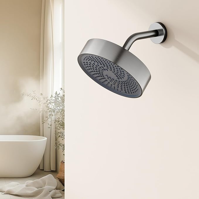 AULEEND，high pressure shower heads，with Anti-Clog Rubber Jets - 360° Rotation Adjustable Shower Head -7.87inches (Brushed Nickel)