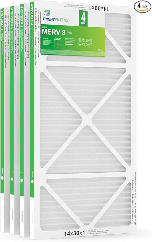 14x30x1 Air Filter 4 Pack, MERV 8 Pleated Dust Defense Air Filters Replacement Air Conditioner HVAC AC Furnace Filter, Durable and Lightweight