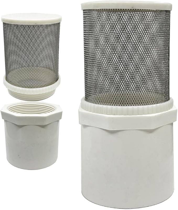 1.2 inch stainless steel filter cover connected to 1.2 inch/DN32 PVC water pipe, Suction Strainers 360 degree mesh rapid filtration used to remove debris and reduce solid entry