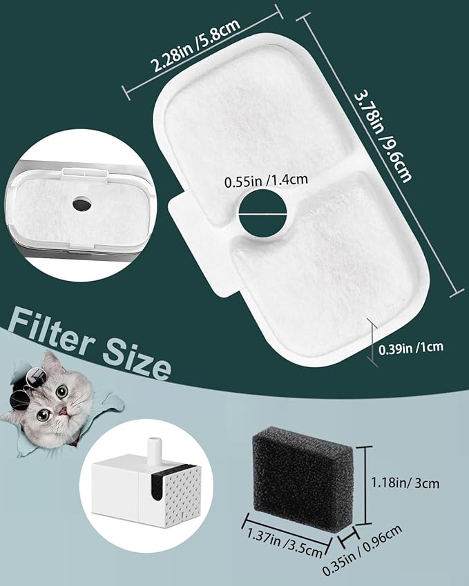 Cat Water Fountain Filter Replacements, Pet Replacement Water Filters for Petlibro Dockstream PLWF105 PLWF115 PLWF005 & Smart PLWF305, 24-Pack Filters Compatible with Petlibro Dockstream Fountain