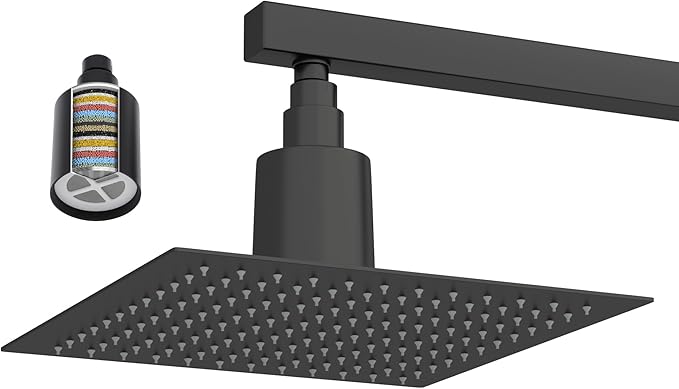 Dcolora Filtered Rain Shower Head – 12 Inch Matte Black 304 Stainless Steel with 16-Stage Water Filter, Nano Titanium Coating, Improves Skin & Hair – Filter Cartridge Included (Black, 12 Inch)