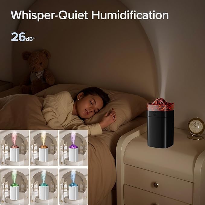 FULLBELL Cool Mist Humidifier, 400ML, 10-20 Hours Runtime, 7 Color Lights, 2 Modes, 24db Quiet (White-400ML)