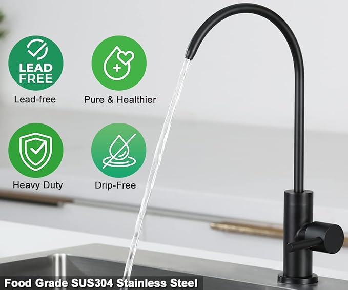 ESOW Kitchen Water Filter Faucet, 100% Lead-Free Drinking Water Faucet Fits Most Reverse Osmosis Units or Water Filtration System in Non-Air Gap, Stainless Steel 304 Body Matte Black Finish