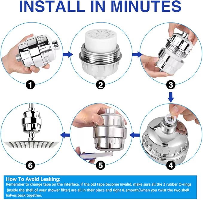 15 Stage Shower Head Filter for Hard Water - Black, High Output, Reduces Chlorine, Dry Skin & Itchy Scalp - Includes 4 Replaceable Filter Cartridges