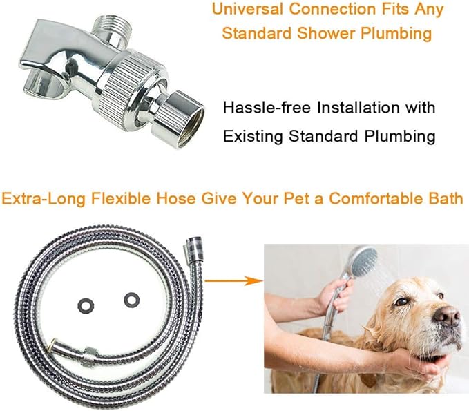 HauSun Handheld Shower Head with On/Off Switch - 5 Spray Settings 6.5 Feet Extra Long Hose High Pressure with Bathroom Faucet Kit - Universal Adapter Holder Mount for Wall,Chrome Finish