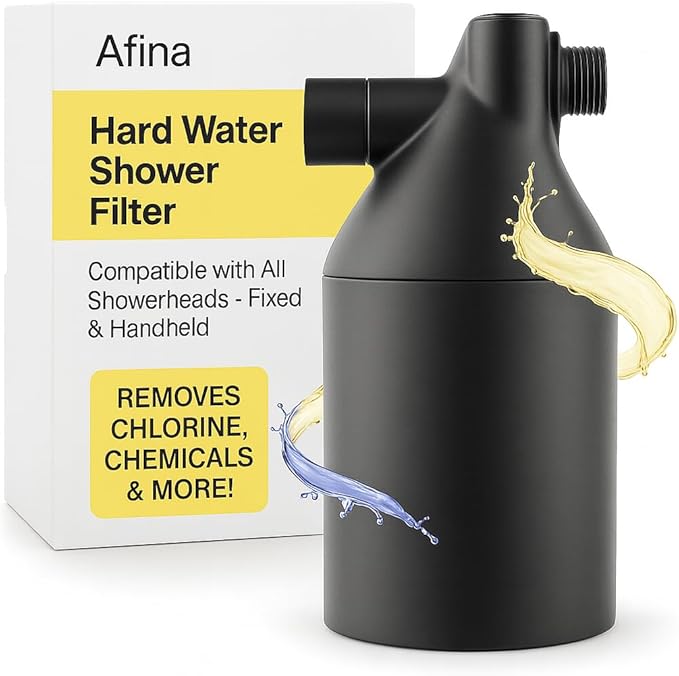 Afina Shower Filter - Shower Head Filter for Hard Water | High Pressure Shower Water Filter - Improves Skin & Hair by Removing Chlorine & Heavy Metals, Transform Your Shower Head with Filters (Black)