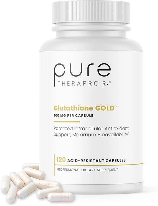 Pure Therapro Rx S-Acetyl Glutathione Gold 100mg, Made in USA - 4 Month Supply | Acid Resistant Capsules | Patented Acetylated Form of Glutathione | Zero Fillers, Pharmaceutical Grade, Non GMO