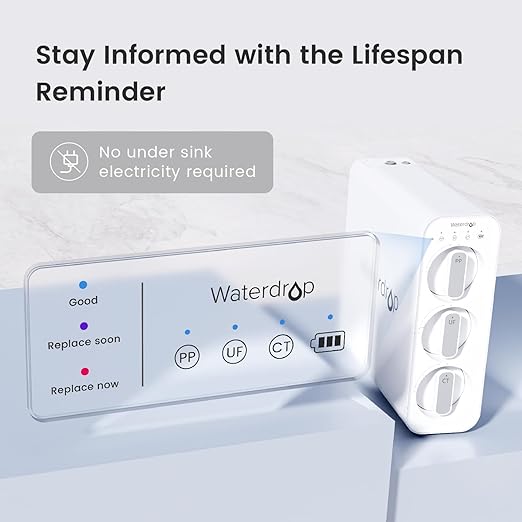 Waterdrop TSU 0.01 Micron Ultra Filtration Under Sink Water Filter System, 3-Stage Tankless Under Sink Water Filtration System with Faucet, Smart Panel, Not Lower TDS, Drilling Required